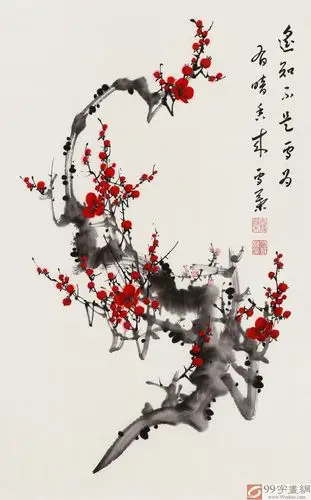 何华贤 四尺三开写意梅花国画《为有暗香来》 - 梅花图 - 99字画网