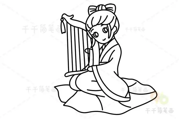 古代弹奏乐器女孩简笔画教程
