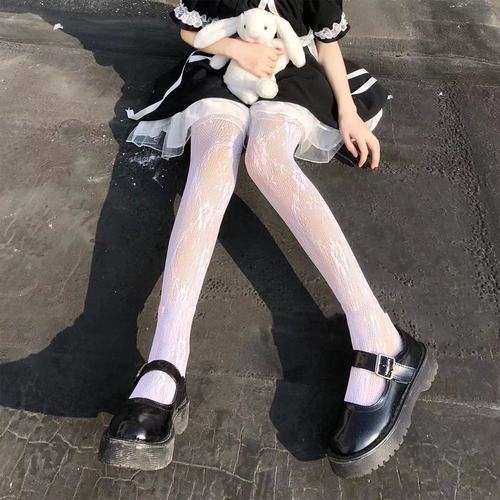 白色蕾丝小腿袜jk日系欲镂空袜夏季薄款可爱过膝少女丝袜蕾丝小腿白色