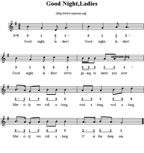 英文儿歌:good night,ladies 歌谱简谱网