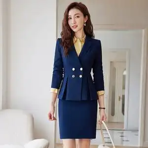 藏青色西装套装2022秋冬新款气质时尚商务西服套裙两件套女装正装