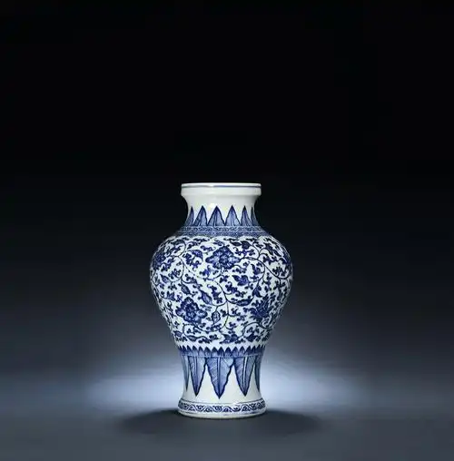 雍正 青花缠枝花卉蕉叶纹盘口瓶】拍卖品_图片_价格_鉴赏_清代青花