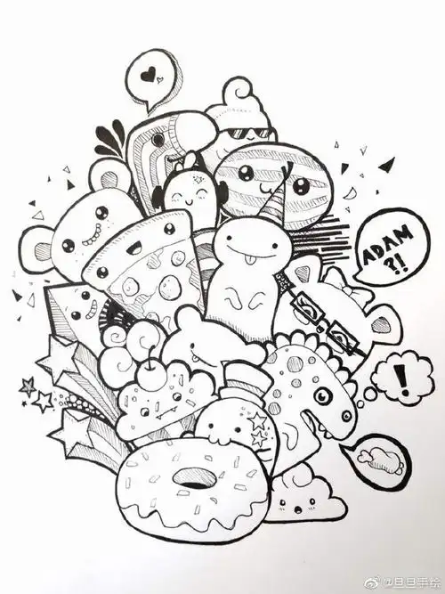 创意儿童美术##线描##儿童画线描课资料##黑白线描插画##黑白画