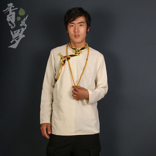 男士藏装搭配衬衫夏季纯色包边藏服休闲藏族服饰藏袍内搭衬衣外套