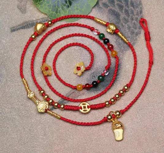 欧阳先生黄金腰链999足金红绳腰带踩小人多宝女款腰绳女款本命年虎