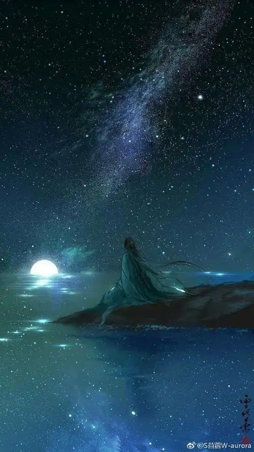 我在天际望你璨若星辰背影星空