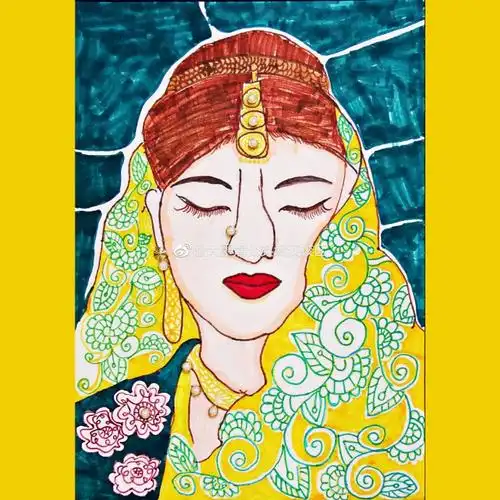 二级班|印度新娘——承包了全印度最美的新娘#少儿创意美术##儿童美术