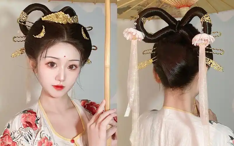 全真发包后脑 | 轻便敦煌唐风双环望仙髻发型教程_哔哩哔哩_bilibili