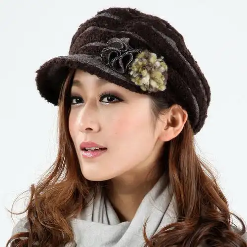 伊印象秋冬最新款女士高档时尚保暖上等羊毛帽子多款可选特价 深茶色