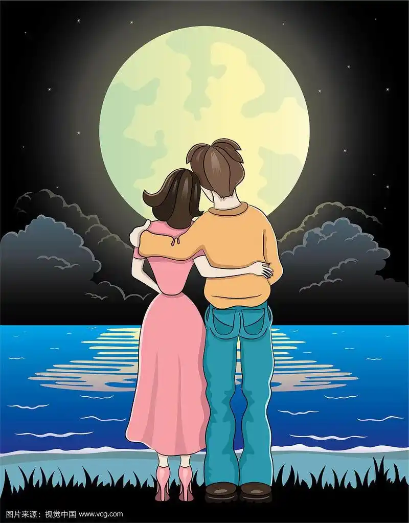 浪漫的情侣和月夜
