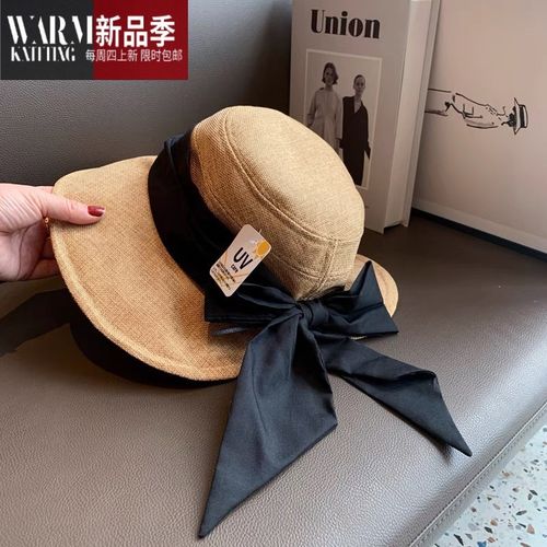 shanchaouv遮阳帽女可折叠蝴蝶结渔夫帽大帽檐帽子