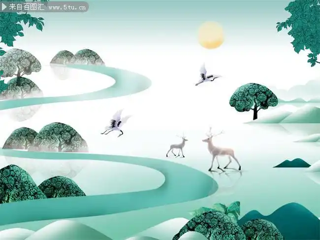 山水卡通风景插画图片