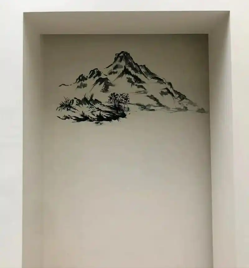 国画精髓 #山水画 #墙绘 #手作 原创墙绘作品~ - 抖音