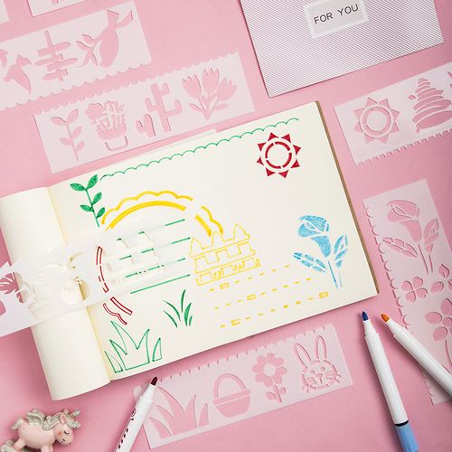 手账手工制作工具绘画镂空模板手帐本花边尺成长手册画画模板装饰