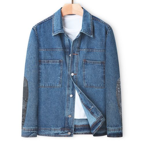 【腰果花袖贴】牛仔外套男春秋装时尚牛仔夹克男休闲男士牛仔外套