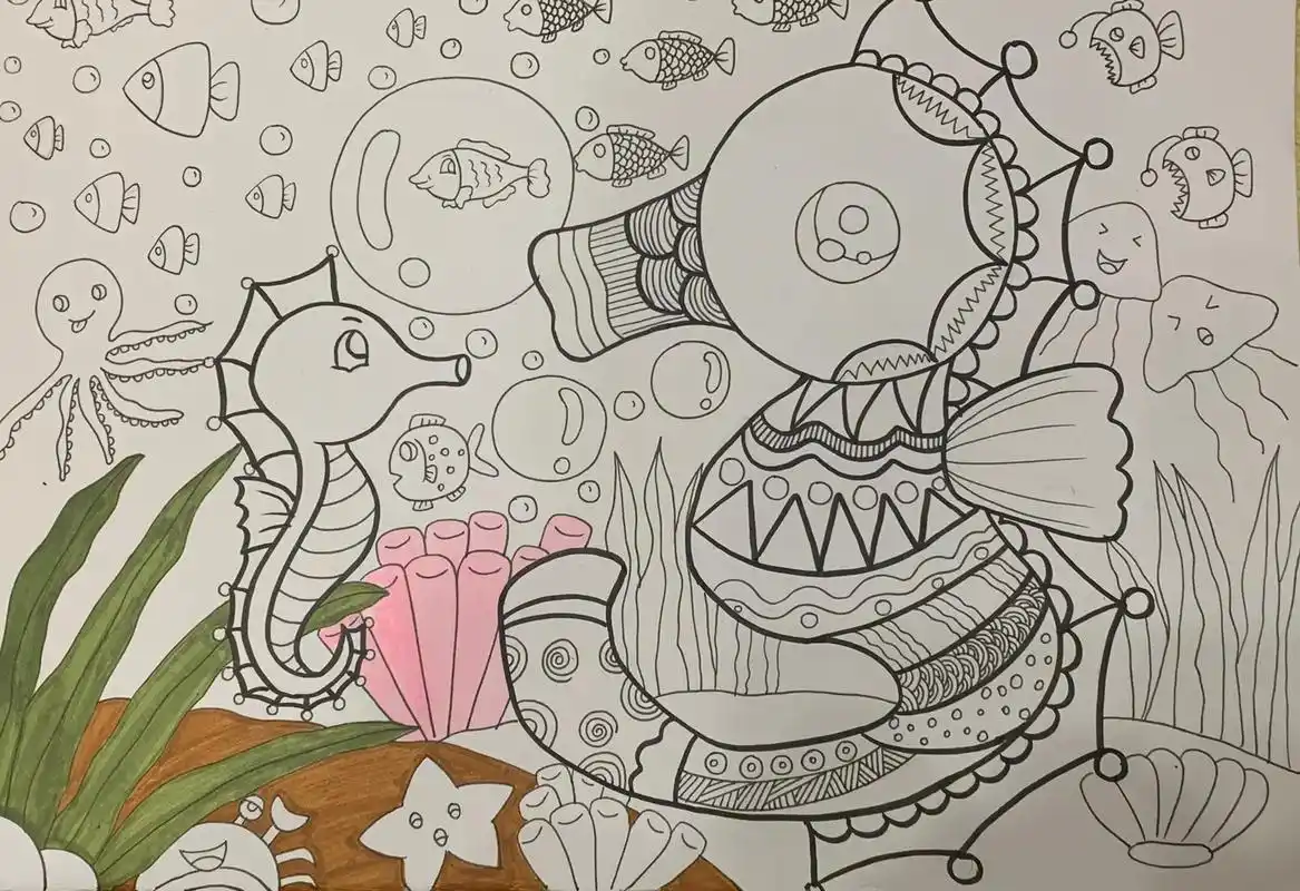 小海马儿童创意美术 海底世界  适合8-10岁小朋友 创作不 - 抖音