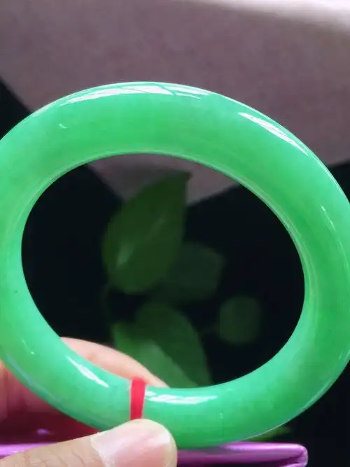 玉手阳绿满绿圆天然翡翠缅甸手镯玉镯镯子54-55圈口冰手镯