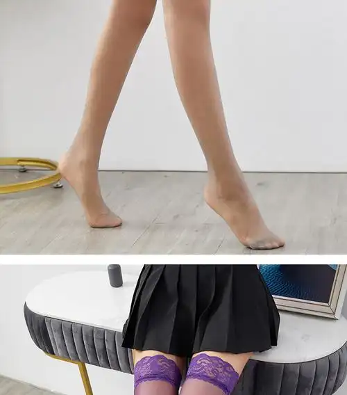 春夏季丝袜薄透性感高筒袜长筒丝袜蕾丝花边女防滑过膝黑丝袜 黑色