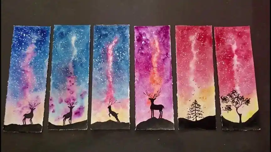手绘水彩星空书签#水彩书签 #水彩星空风景 #手绘 #水彩