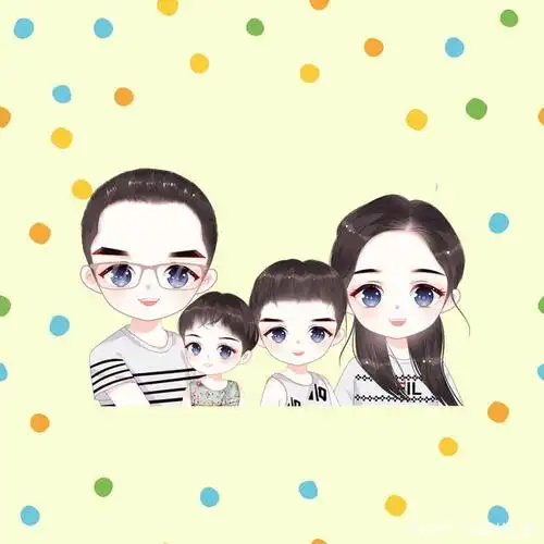 微信头像,一家四口全家福头像,用手绘记录幸福