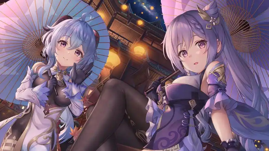 甘雨 女孩子伞 裤袜 黑裤袜 壁纸高清大图预览1920x1080_游戏壁纸下载