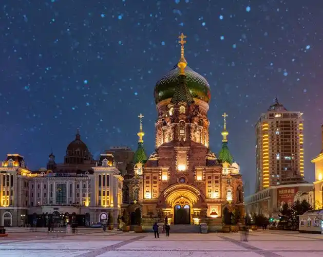 雪中美景|道里索菲亚广场 中央大街_冰城