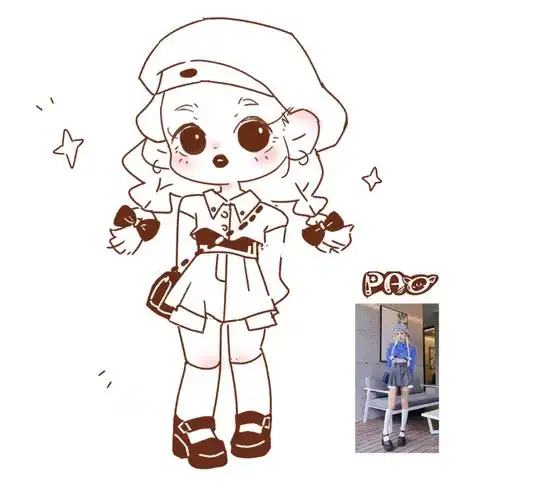 q版人体结构练习贝雷帽小女孩