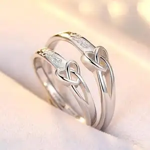 周大福星s925银情侣戒指永结同心男女一对银对戒活口简约原创设计