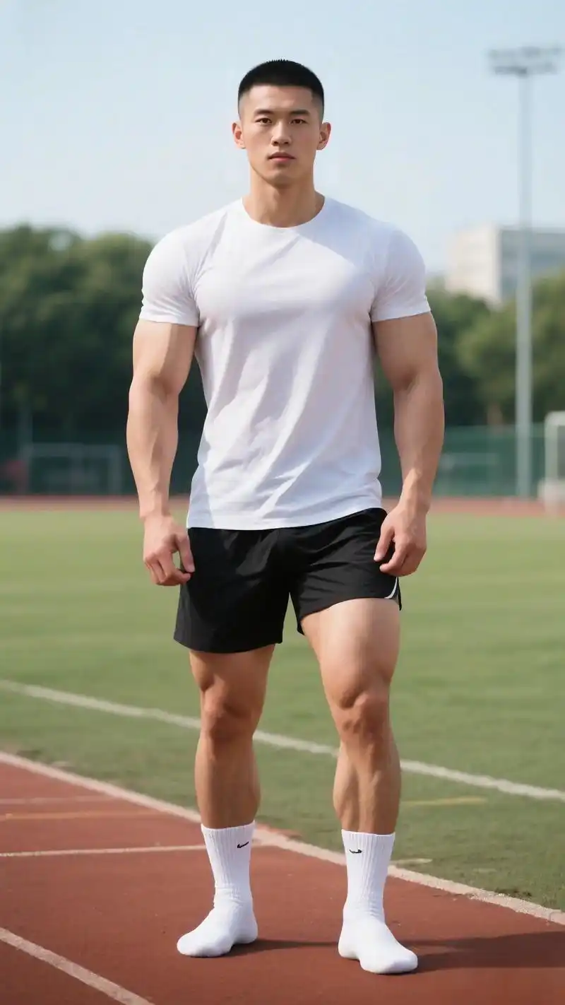 💪 短发寸头,肌肉硬汉!操场上的型男风.阳光洒满的操场上