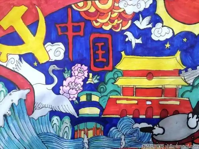 初中生喜迎二十大主题绘画一等奖作品-图2