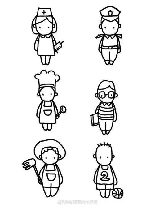 人物画简笔画彩色图片大全,内容有简单的儿童人物画