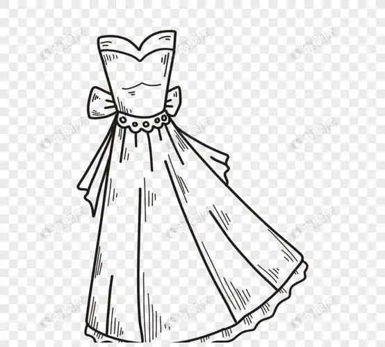 手绘可爱黑白简笔画女士晚礼服新娘古代礼服简笔画公主裙简笔画晚礼服