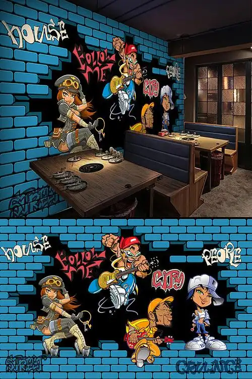 摇滚音乐ktv酒吧手绘墙画背景墙设计