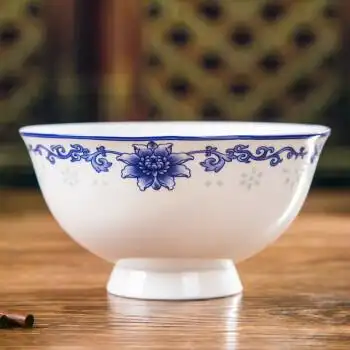 景德镇防烫高脚碗米饭碗45寸创意陶瓷泡面碗陶瓷碗青花瓷汤碗菜玲珑