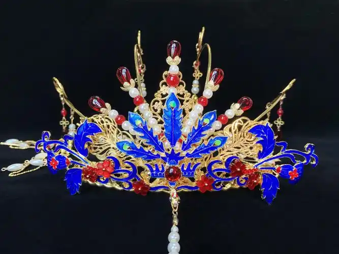 原创汉服发冠古风烧蓝凤冠头饰流苏头冠明制男女发簪饰品复古新娘