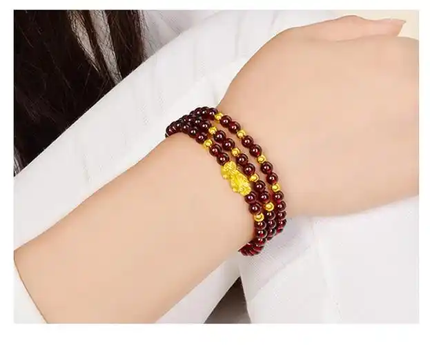 老凤祥黄金貔貅转运珠手链999足金皮丘天然石榴石多圈手串女礼物1小