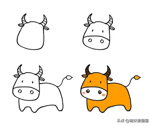 不同形态的小牛简笔画素材大全 简单几笔就能画出来