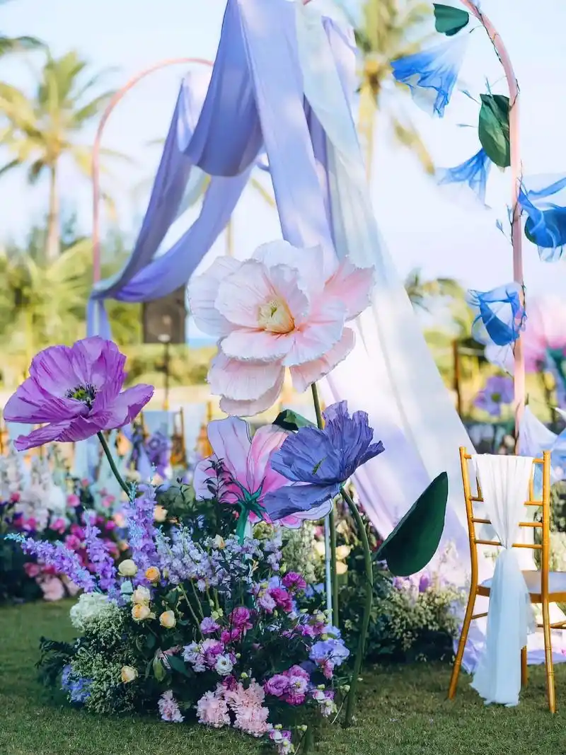 户外婚礼|唯美紫色布艺婚礼布置.