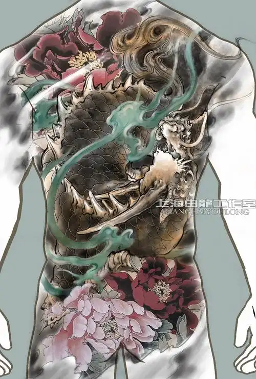 由龙设计满背麒麟纹身图案