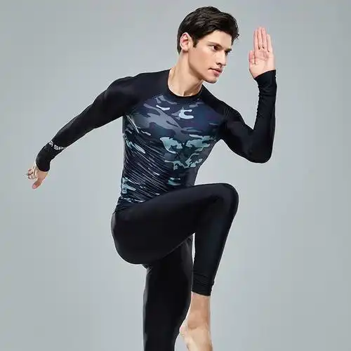 hosa浩沙男士泳衣套装泳衣男泳裤男士冲浪服男长袖弹性速干新款