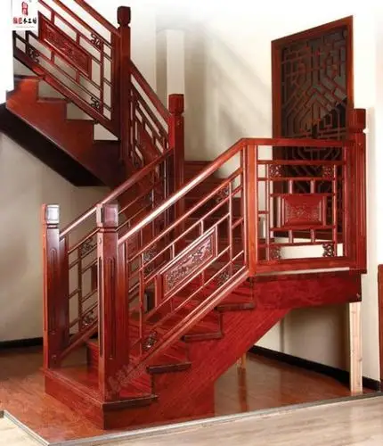 东阳木雕中式装修仿古雕花实木楼梯扶手护栏栏杆订做实木