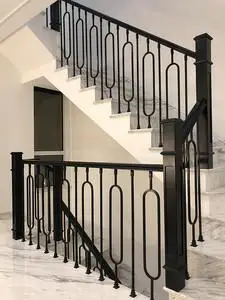 宁波新中式楼梯扶手护栏铁艺铝艺实木立柱实心现代简约风别墅室内