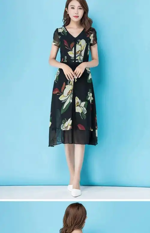 声雨竹品牌女装专柜正品同款女装专柜夏装雪纺连衣裙女修身碎花中长裙