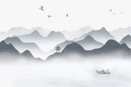 黑白大山古风中国风水墨山水国画