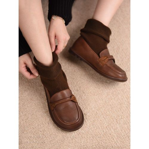 artmu阿木原创复古真皮弹力袜靴针织短靴袜子鞋女2021年新款软底