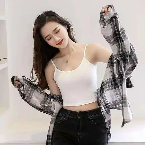 夏季短款吊带背心女黑色打底内外搭露挤外搭女上衣工字背心半件围细肩