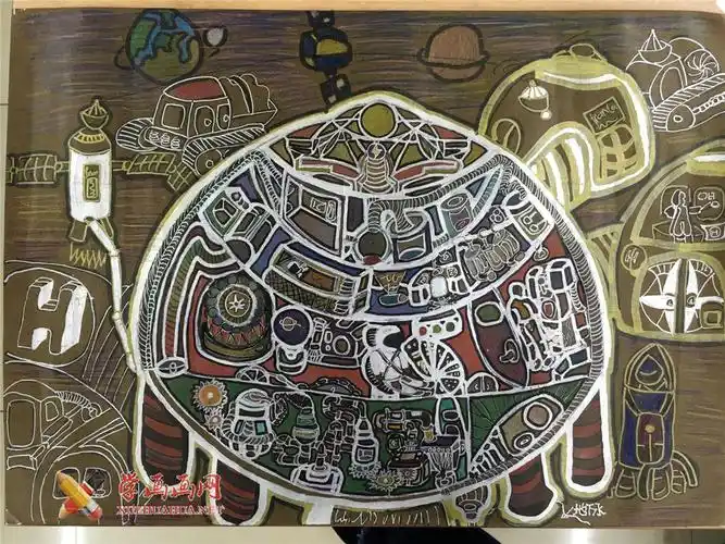 小学生二等奖绘画创意作品《新兴生命星球-移民火星》