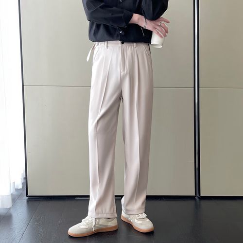 西裤2023秋冬西裤男士宽松小直筒休闲裤男潮流轻熟风西装长裤男 杏色