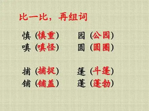 比一比,再组词 慎重) 慎( 嗔怪) 嗔( 捕捉) 捕( 铺( 铺盖) 公园 园