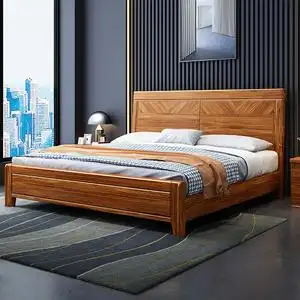 8米双人床现代中式主卧带储物实木大床卧室家具原木色